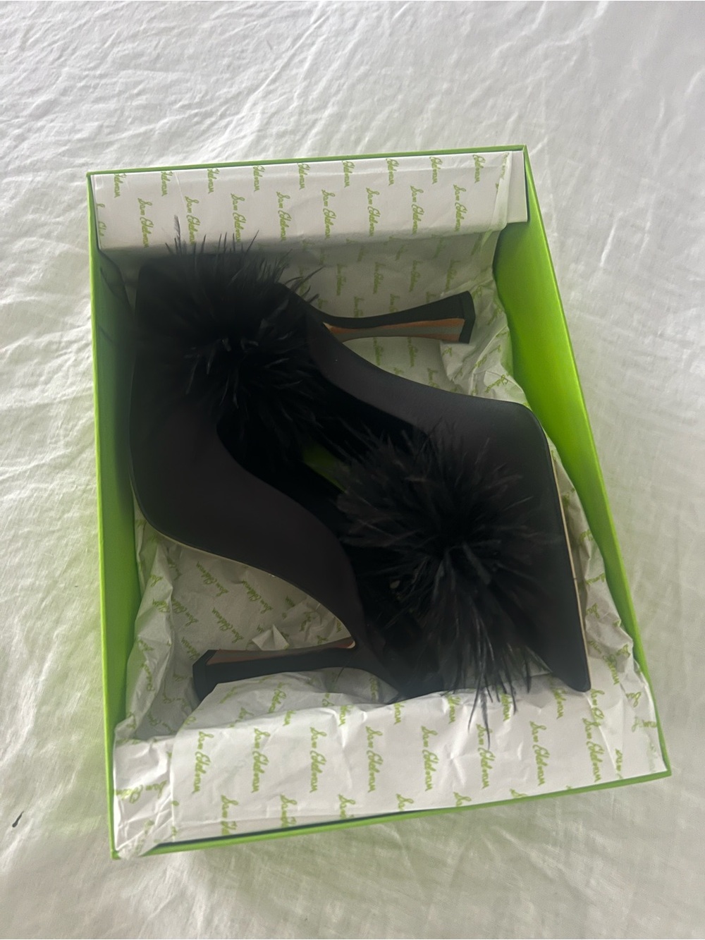 Sam Edelman Black Feather Pom Slide Heels - Picture 6 of 6